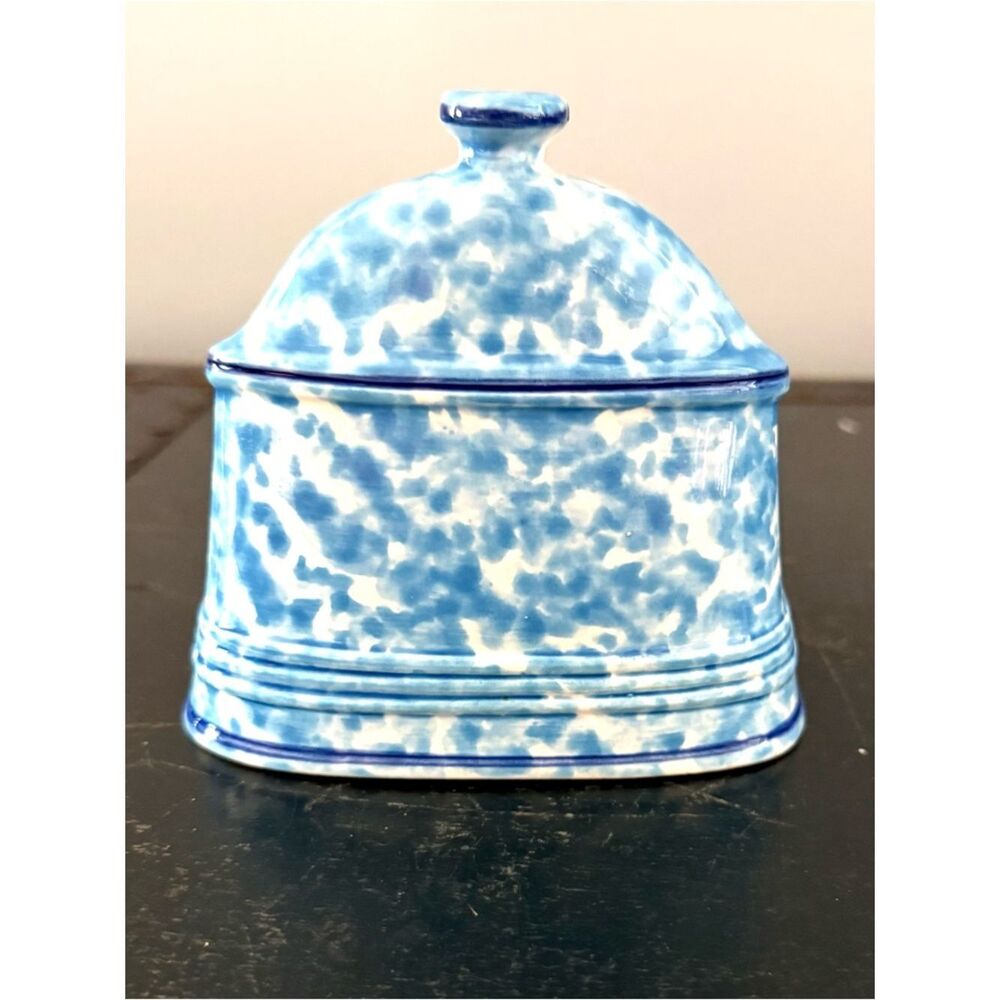 Vintage Ray speckled Blue Pottery Napkin Holder